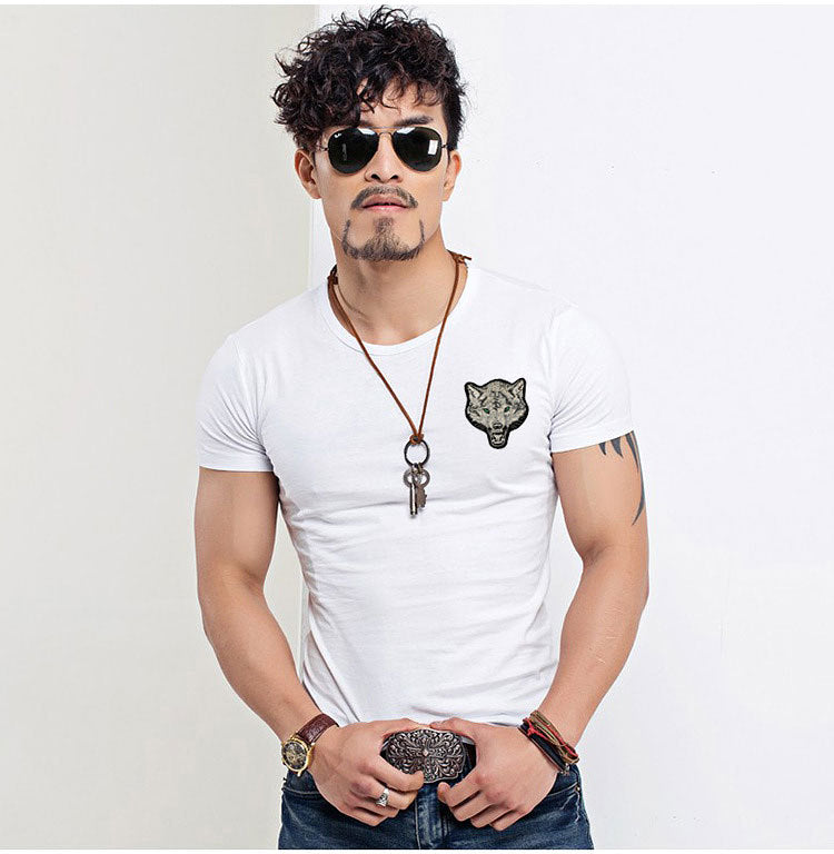Tactical Short-Sleeved T-Shirt Chinese Special Forces Men'S Cotton Wolf Head Military Slim Base