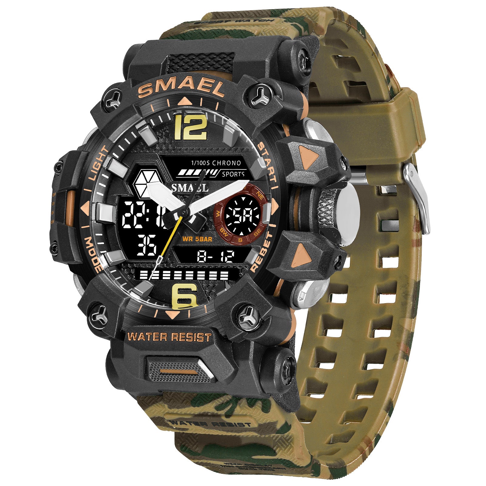 Tactical Men Camouflage Alloy Military Style Luminous Waterproof Outdoor Electronic Watch
