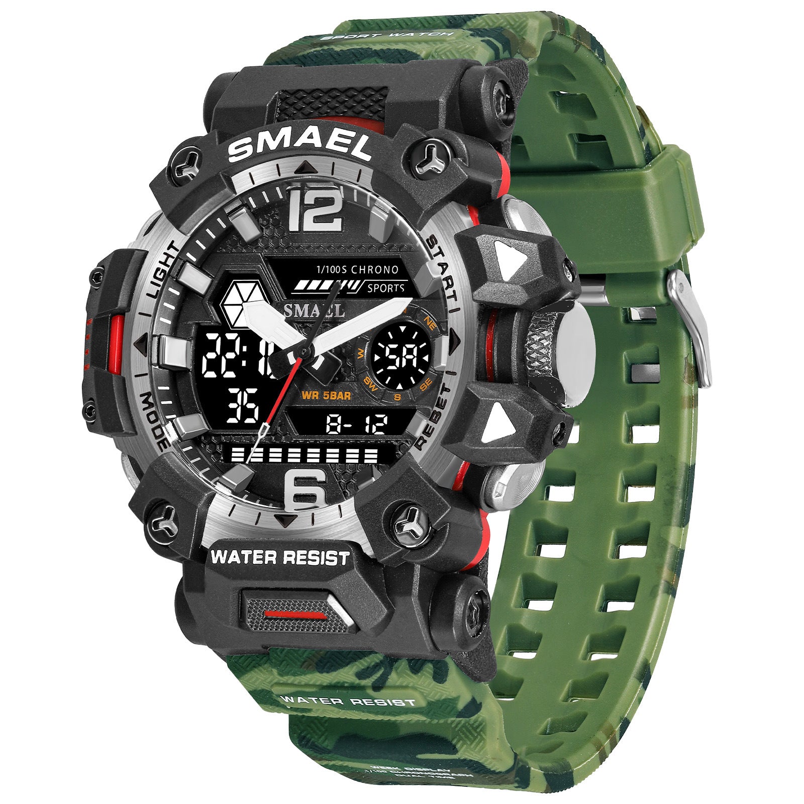 Tactical Men Camouflage Alloy Military Style Luminous Waterproof Outdoor Electronic Watch