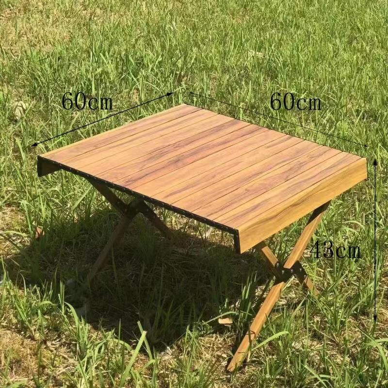 Portable Self-driving Camping Dinner Barbecue Table Wood Grain Table